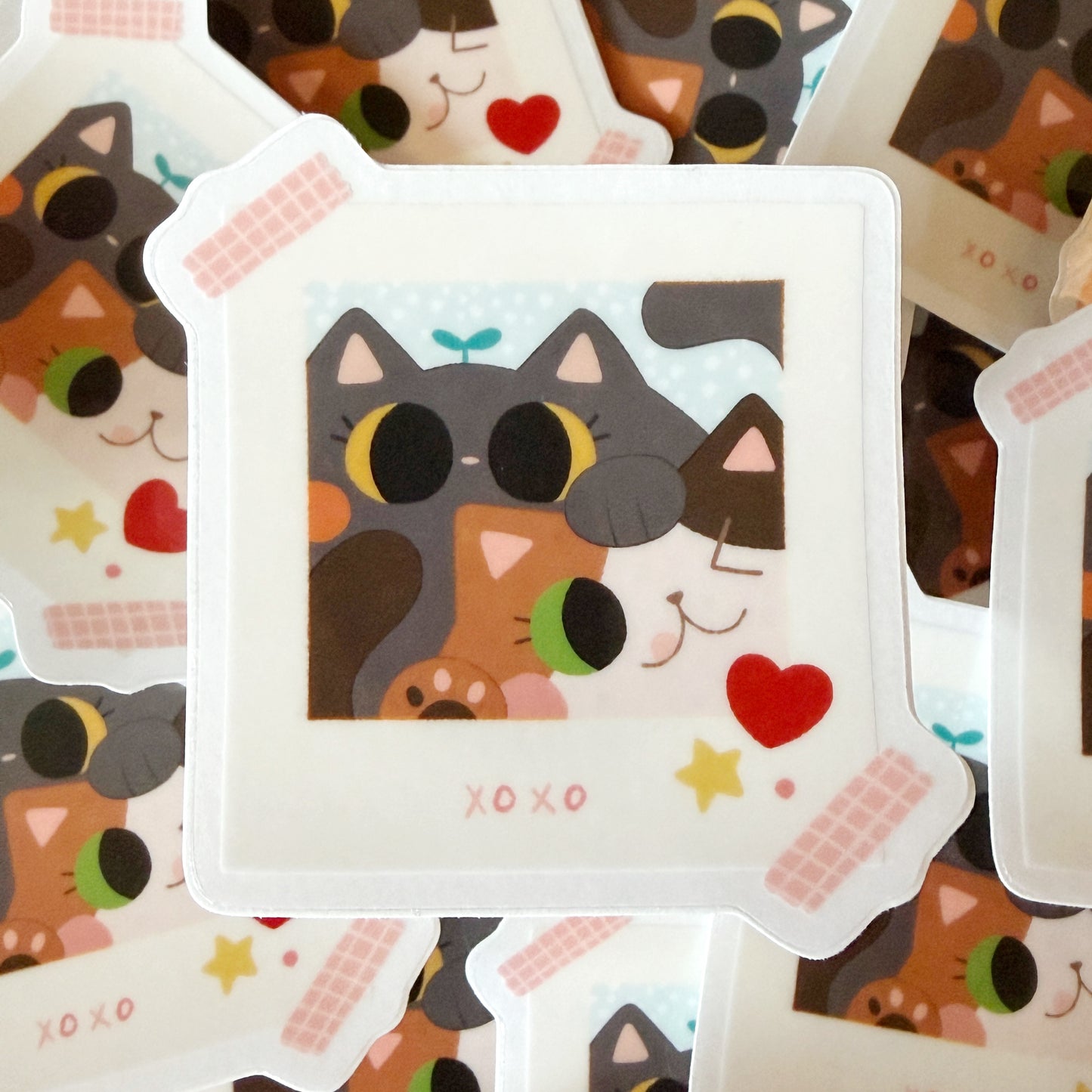 XOXO Picture Frame Cats Clear Glossy Die-cut Sticker