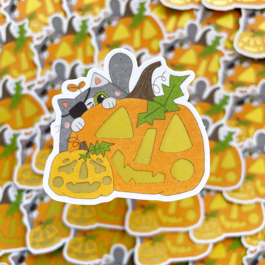 Grey Pirate Cat Matte Mirror Die-cut Sticker