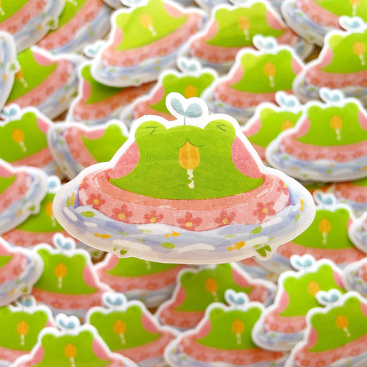 Swimming Frog with Popsicle in Pool Clear Die-cut Sticker