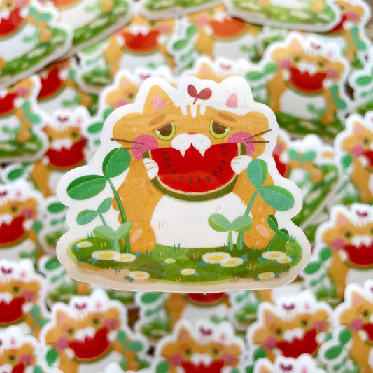 Orange Tabby Cat Watermelon Clear Glossy Die-cut Sticker