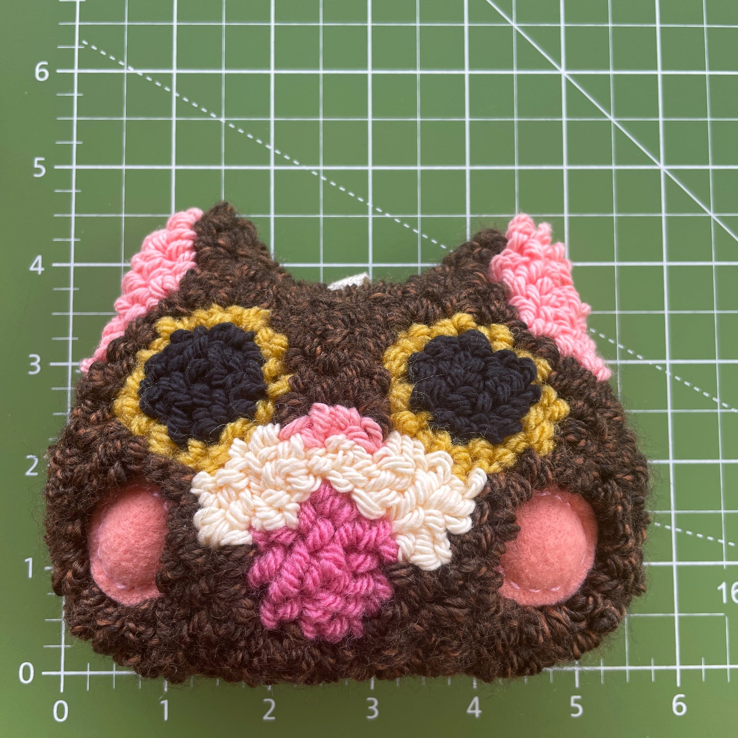 Brown Cat Plush Punch Needle Keychain