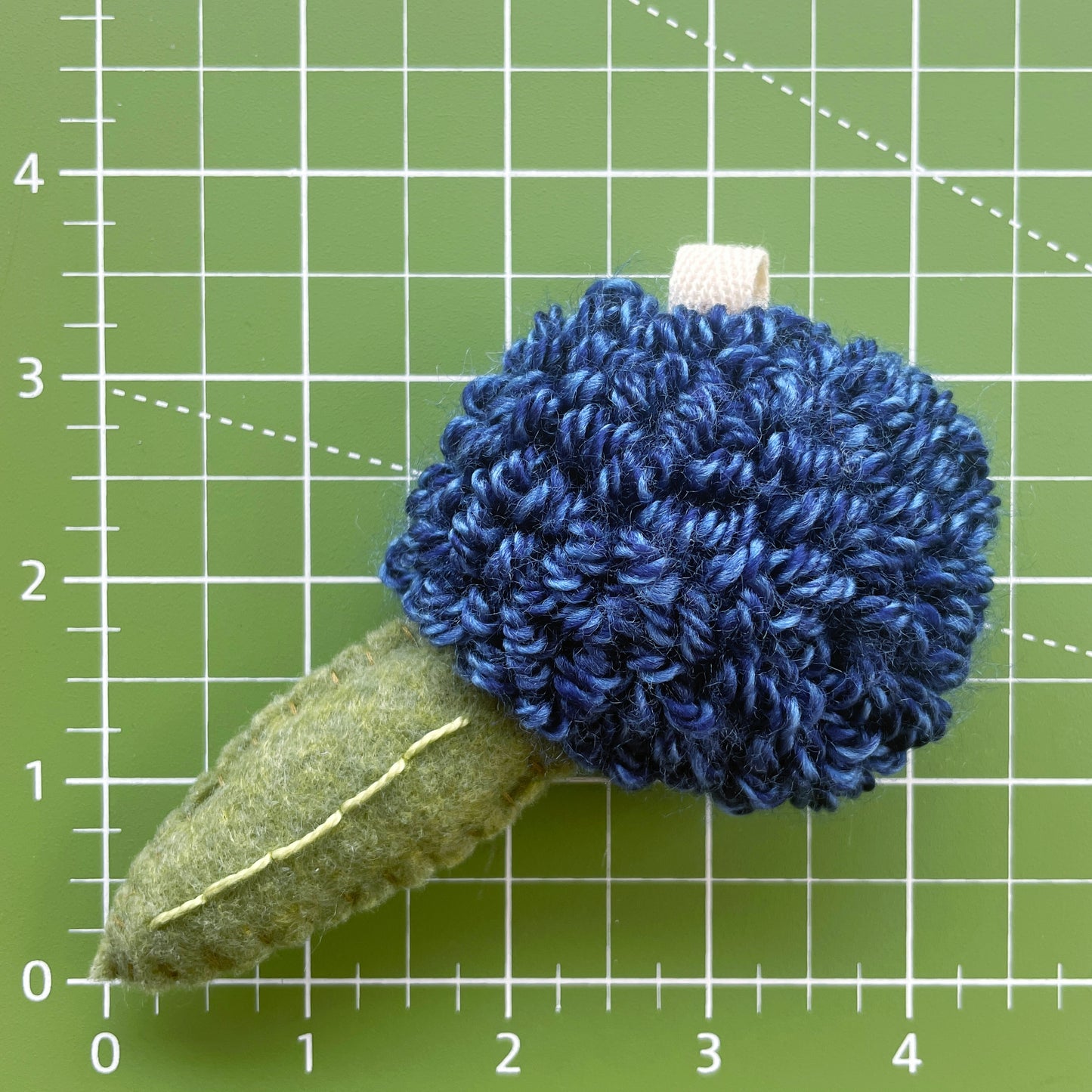 Small Blue Flower with Single Felt Leaf Plush Punch Needle Keychain
