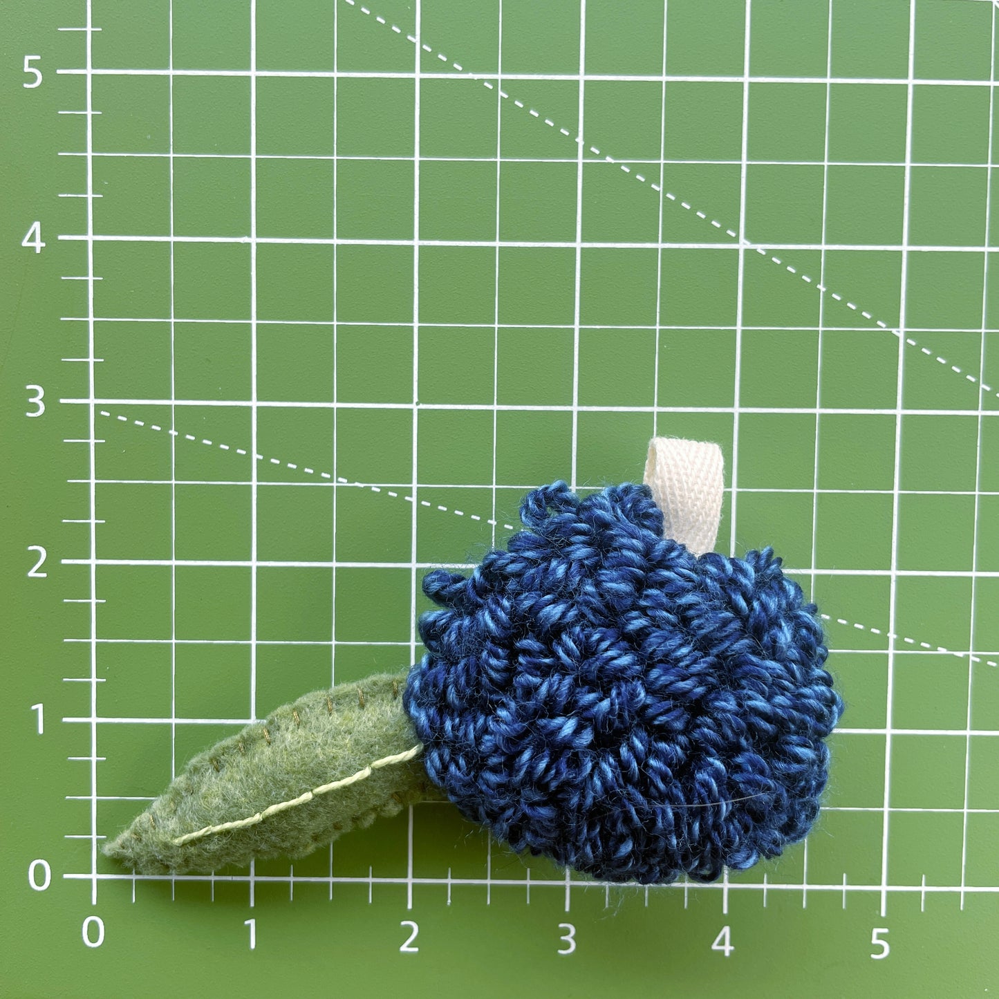 Mini Blue Flower with Single Felt Leaf Plush Punch Needle Keychain