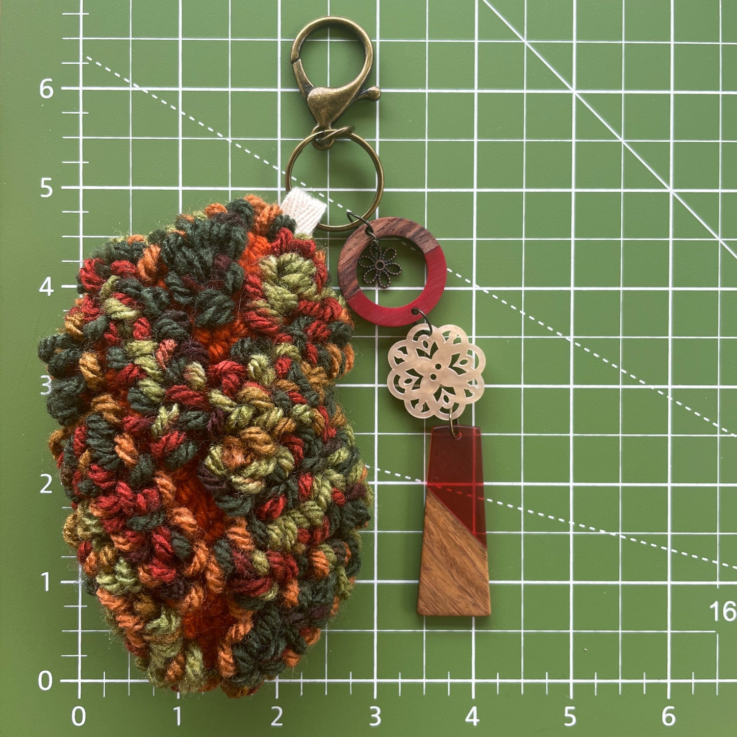 Multi-colored Leaf Red Charms Plush Punch Needle Keychain