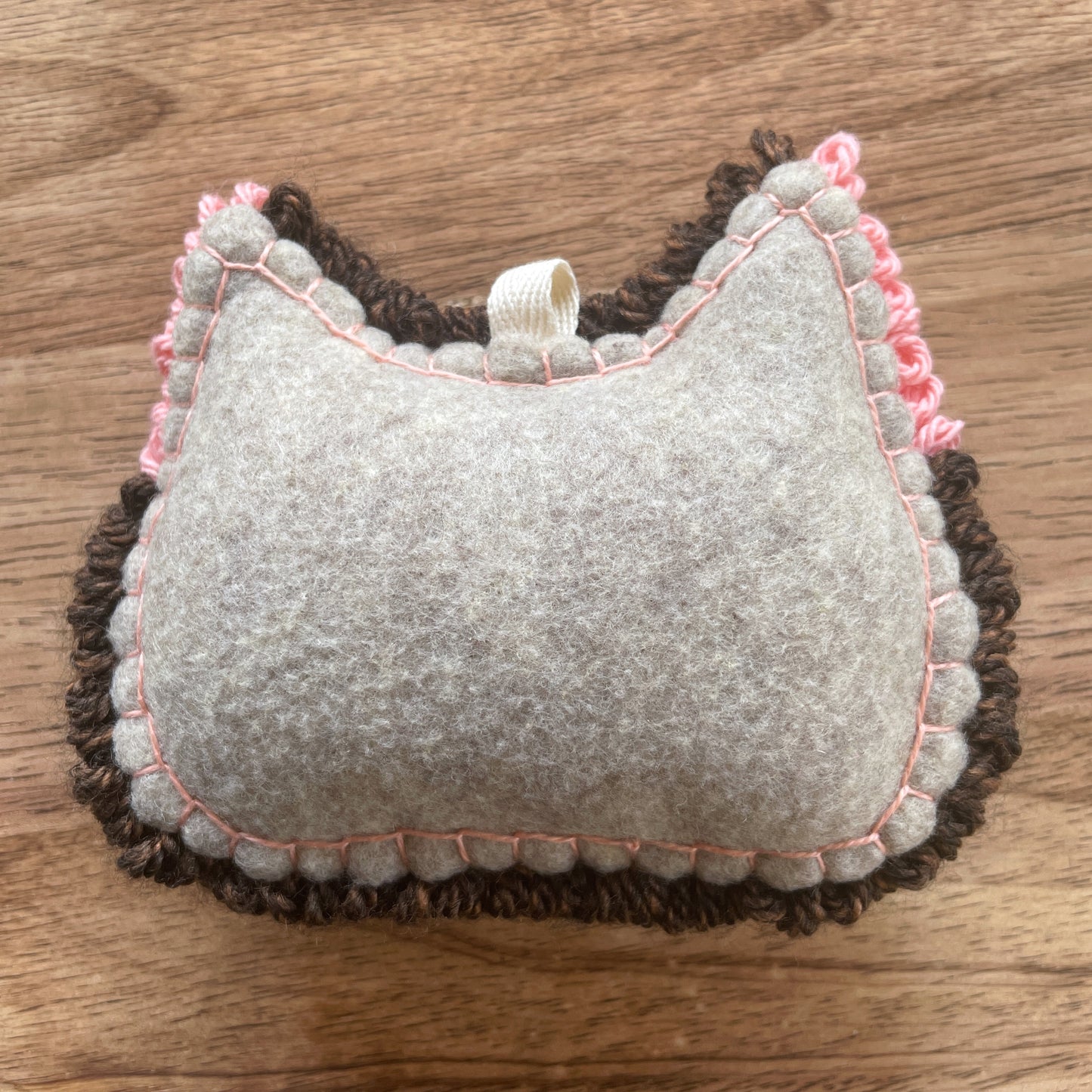 Brown Cat Plush Punch Needle Keychain