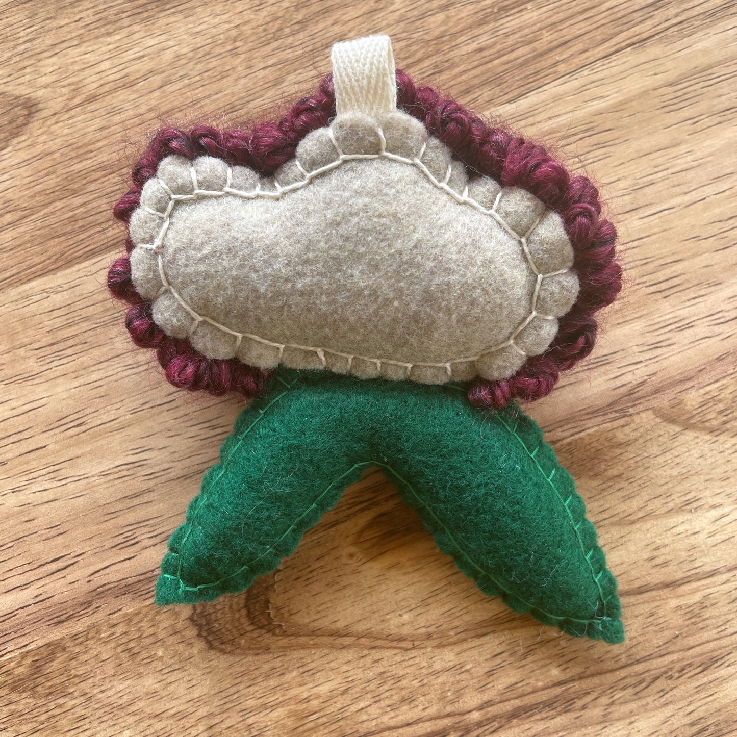 Small Purple Flower with Felt Leaves Plush Punch Needle Keychain