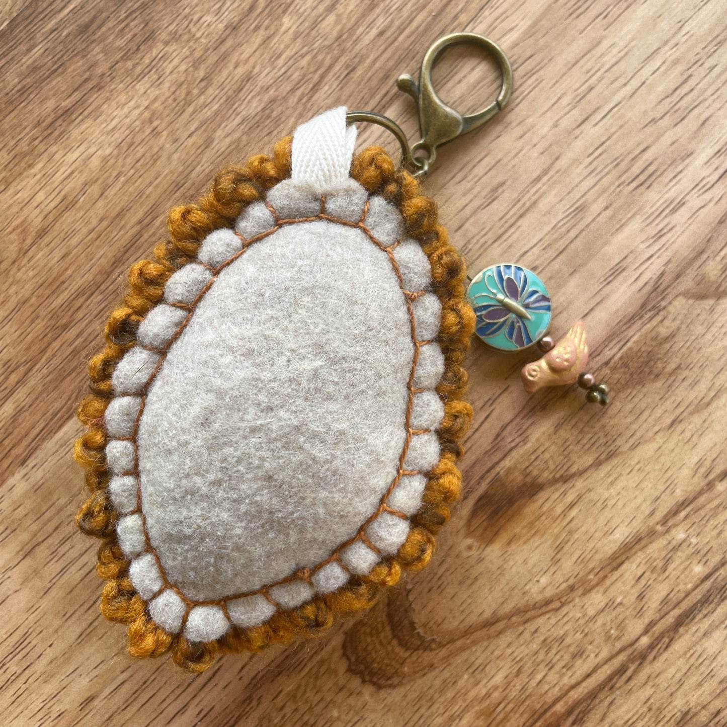 Brown Leaf Plush Punch Needle Keychain
