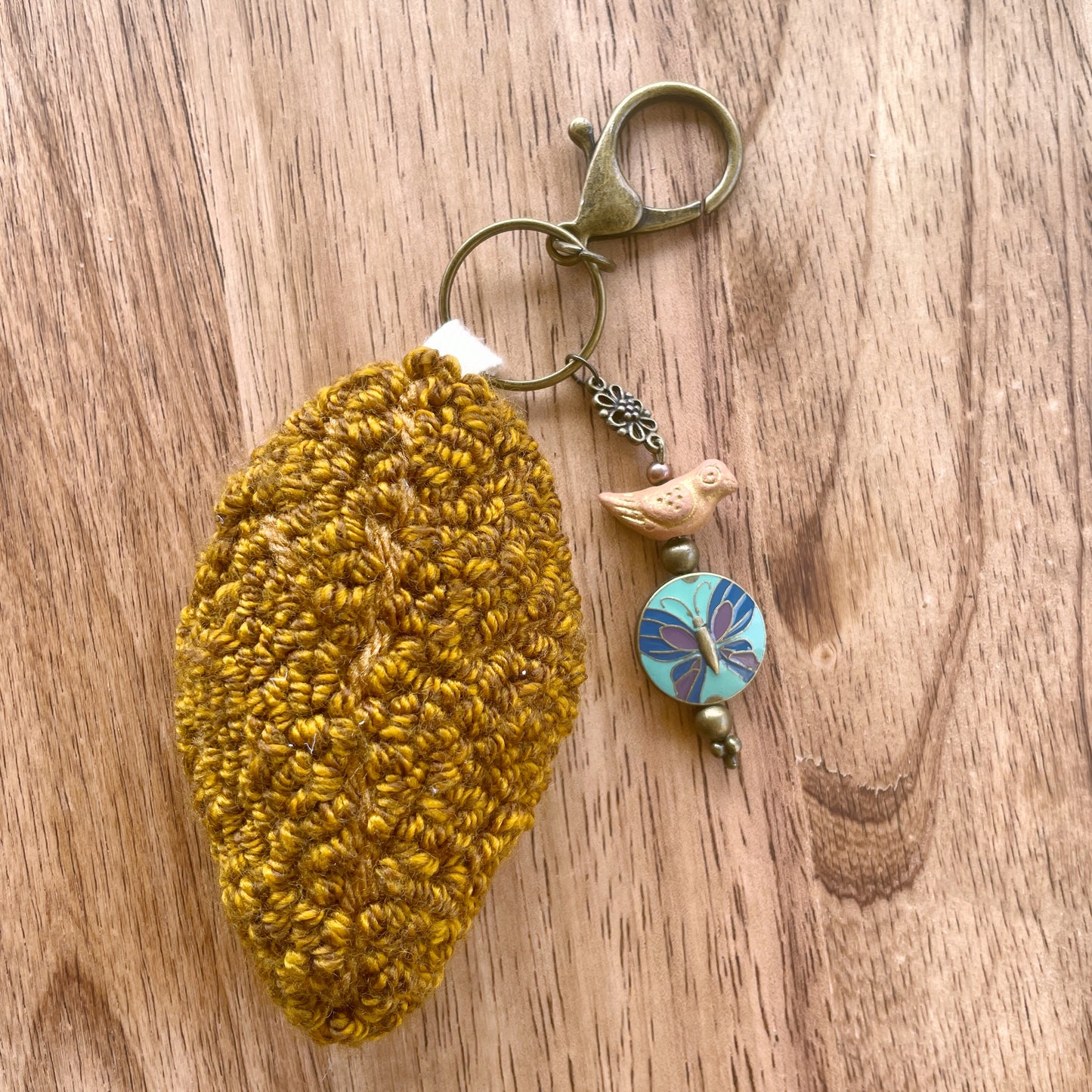 Small Brown Leaf Plush Punch Needle Keychain