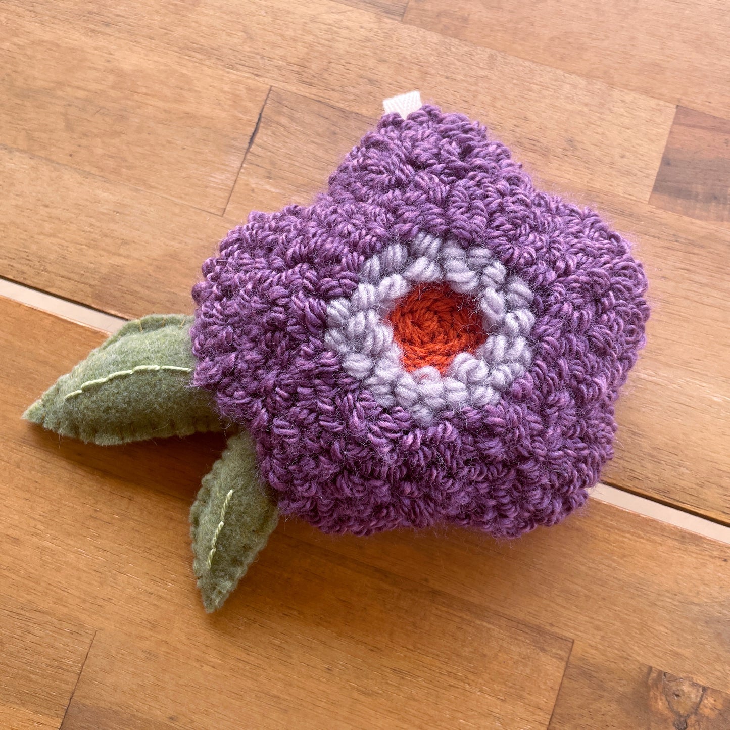 Purple Flower Plush Punch Needle Keychain
