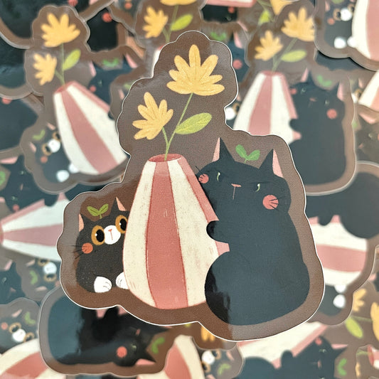 Cats with Striped Vase Gloss Die-cut Sticker