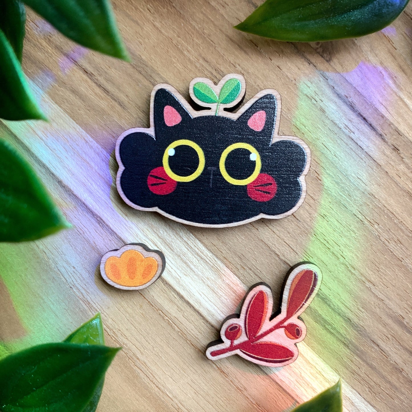 Black Cat Cherry Wood Pin Set