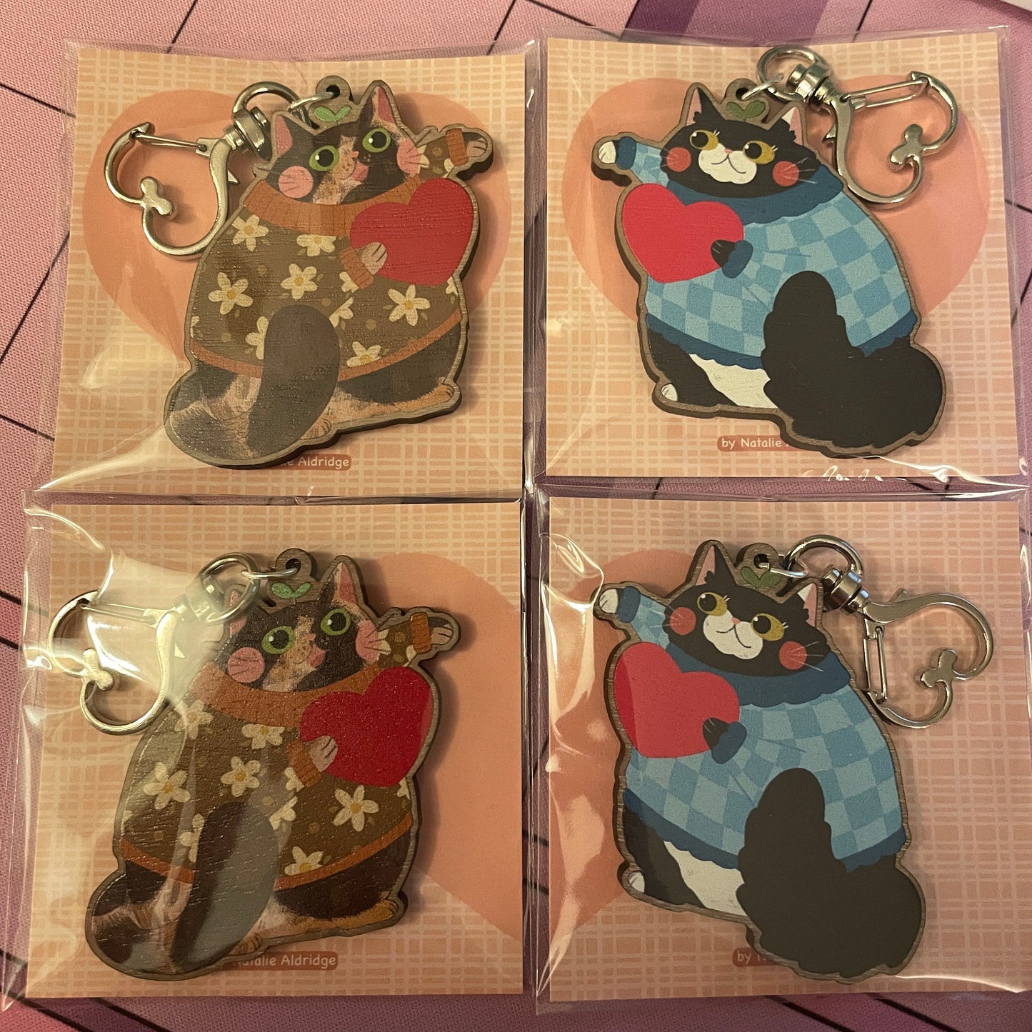 Bestie Cats Wood Friendship Keychain