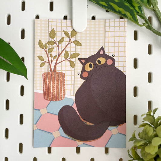 Black Cat Tile Soft Touch Postcard Art Print