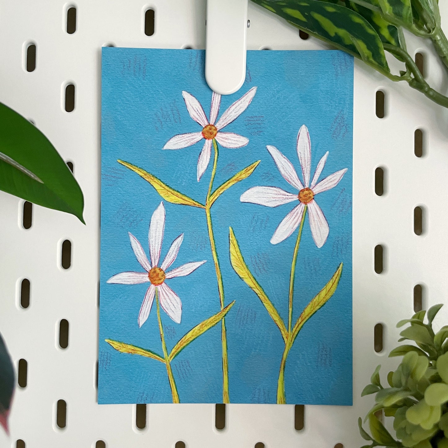 White Flowers Soft Touch Postcard Art Print