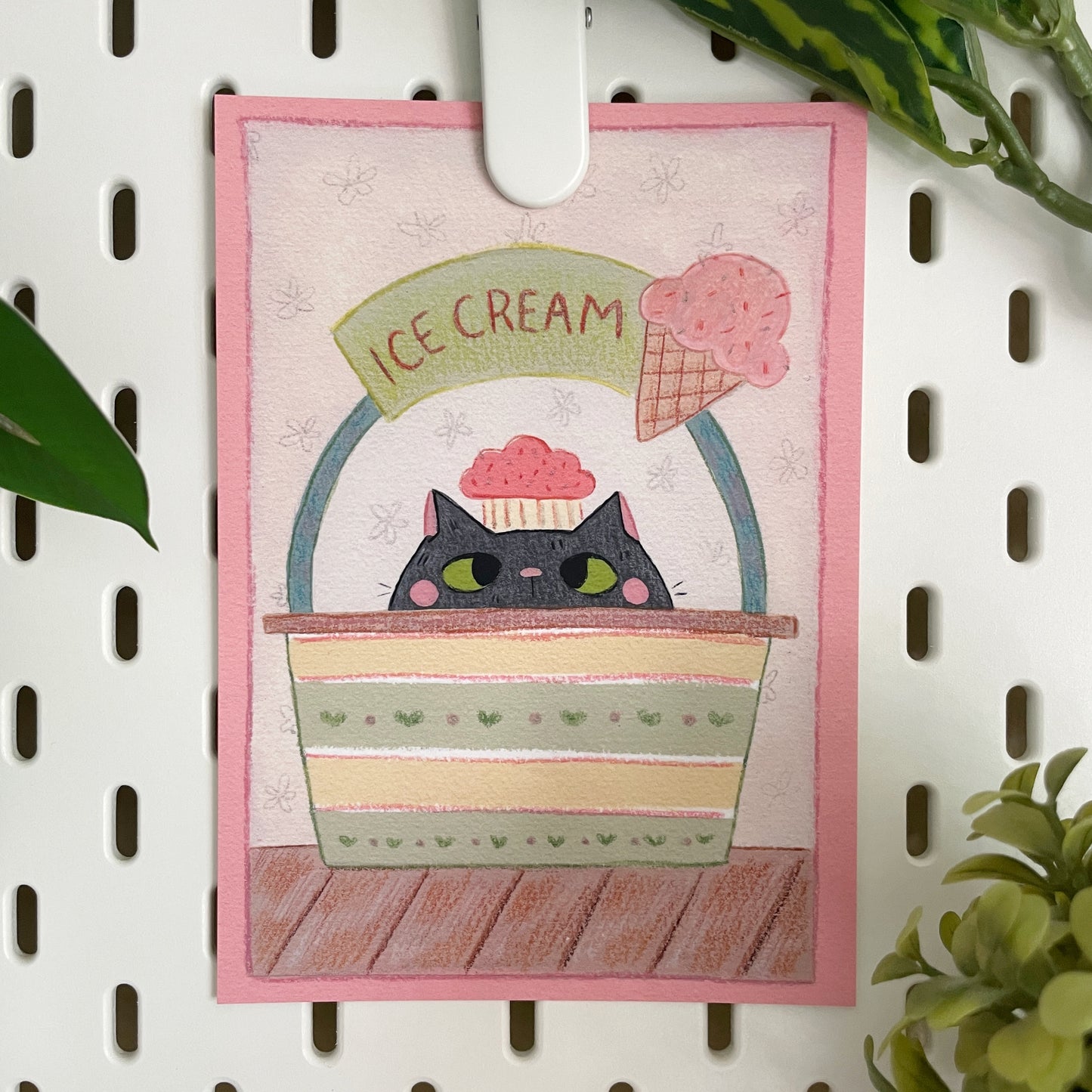 Ice Cream Stand Cat Soft Touch Postcard Art Print