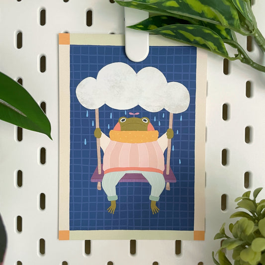 Rainy Day Frog Soft Touch Postcard Art Print