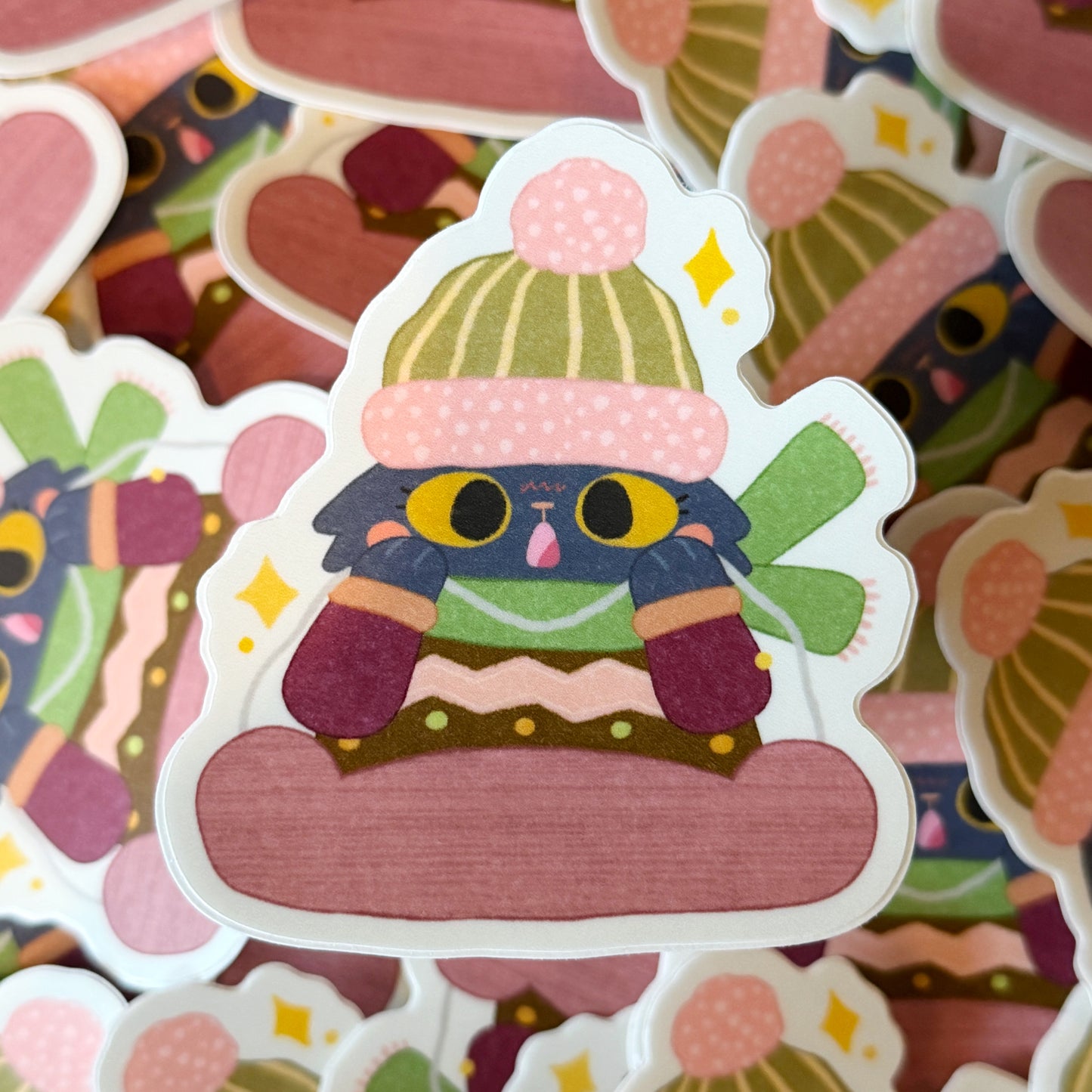 Sledding Cat Matte Die-cut Sticker