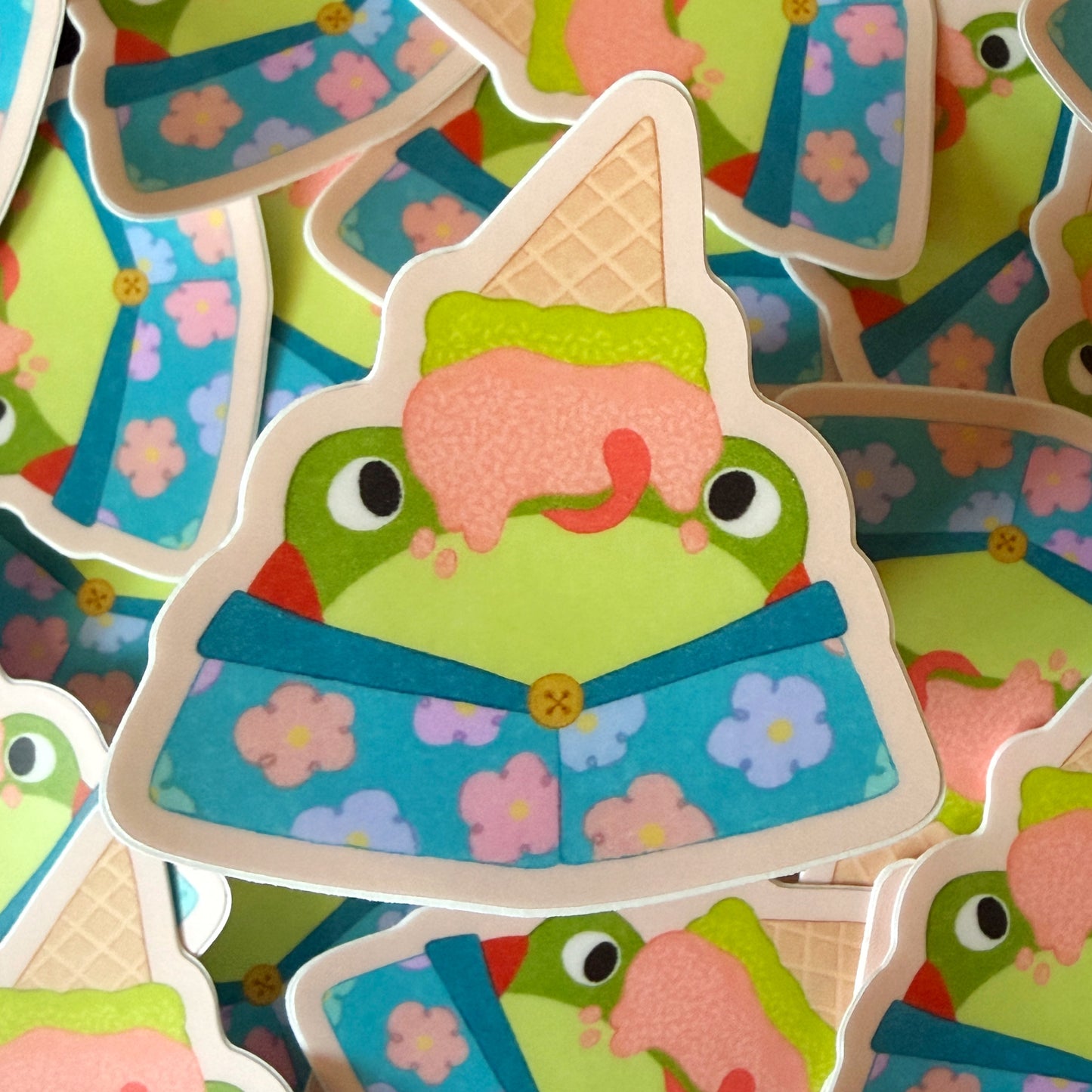 Melting Ice Cream Frog Matte Die-cut Sticker