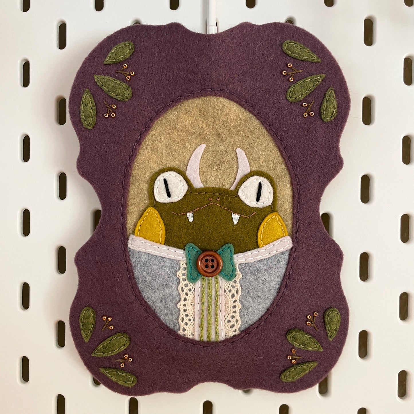 Dapper Vampire Frog Felt Portrait Wall Hang