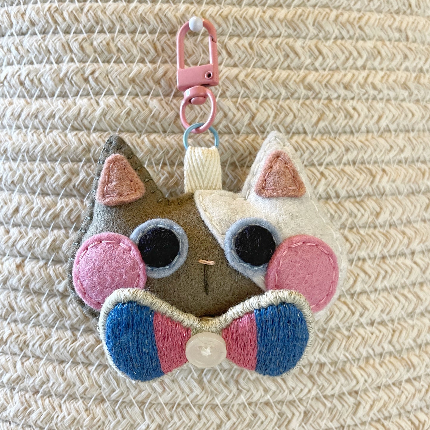 Pride Cat Felt Plush Keychain - Trans Flag