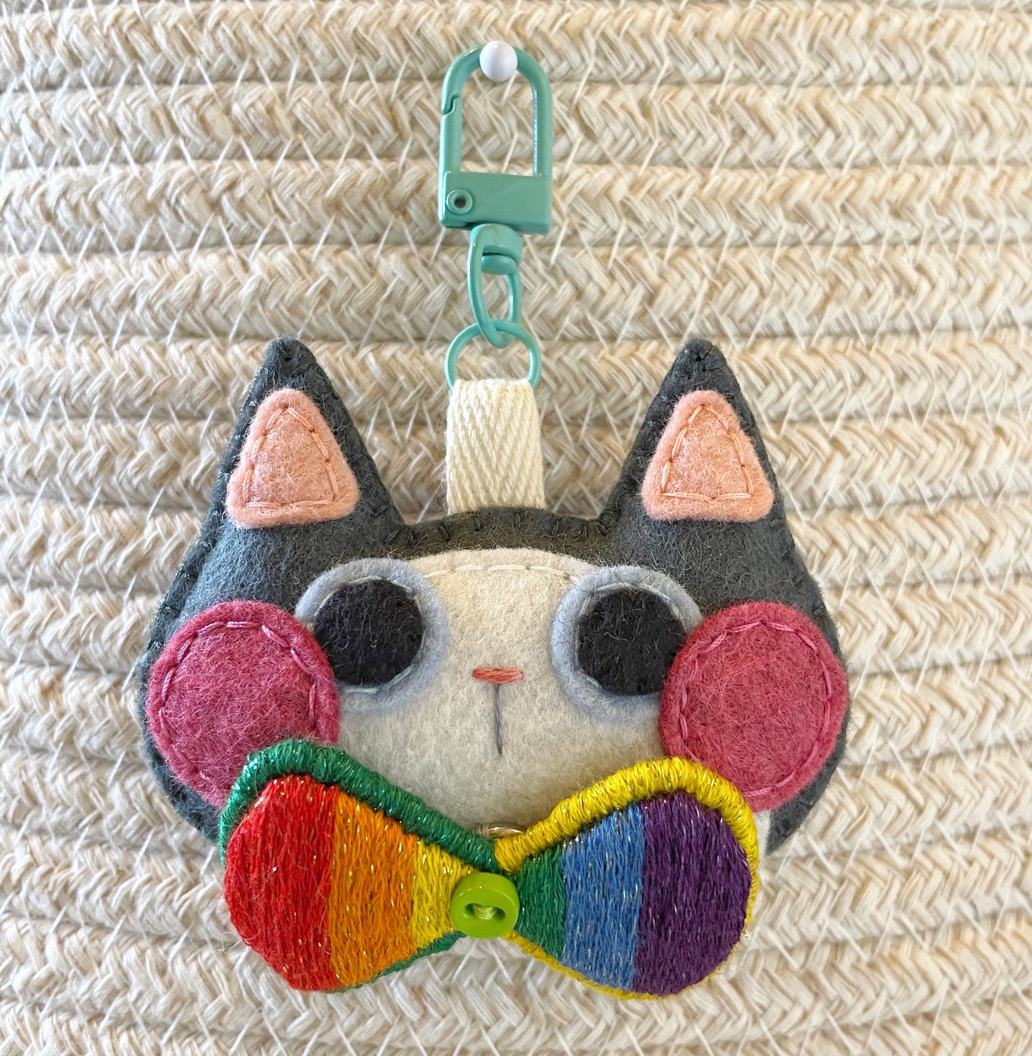 Pride Cat Felt Plush Keychain - Rainbow Flag