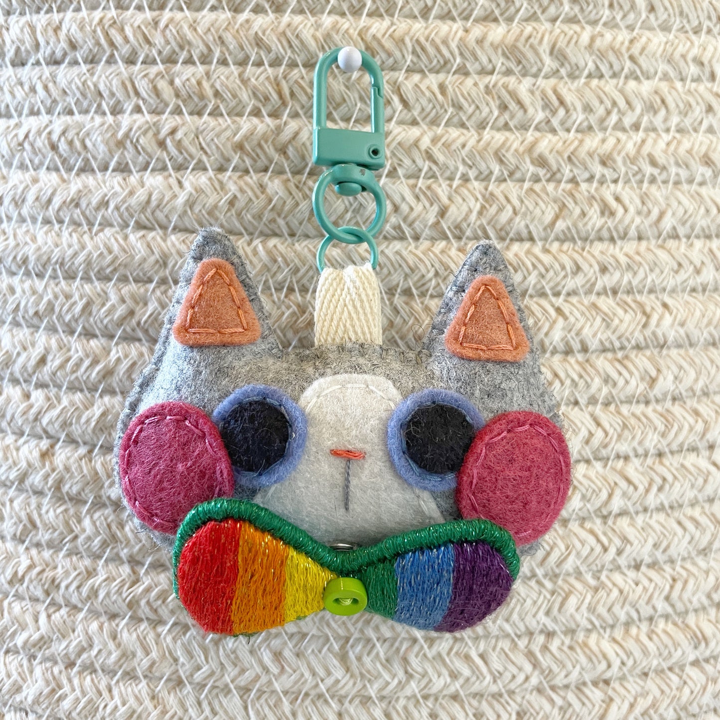 Pride Cat Felt Plush Keychain - Rainbow Flag