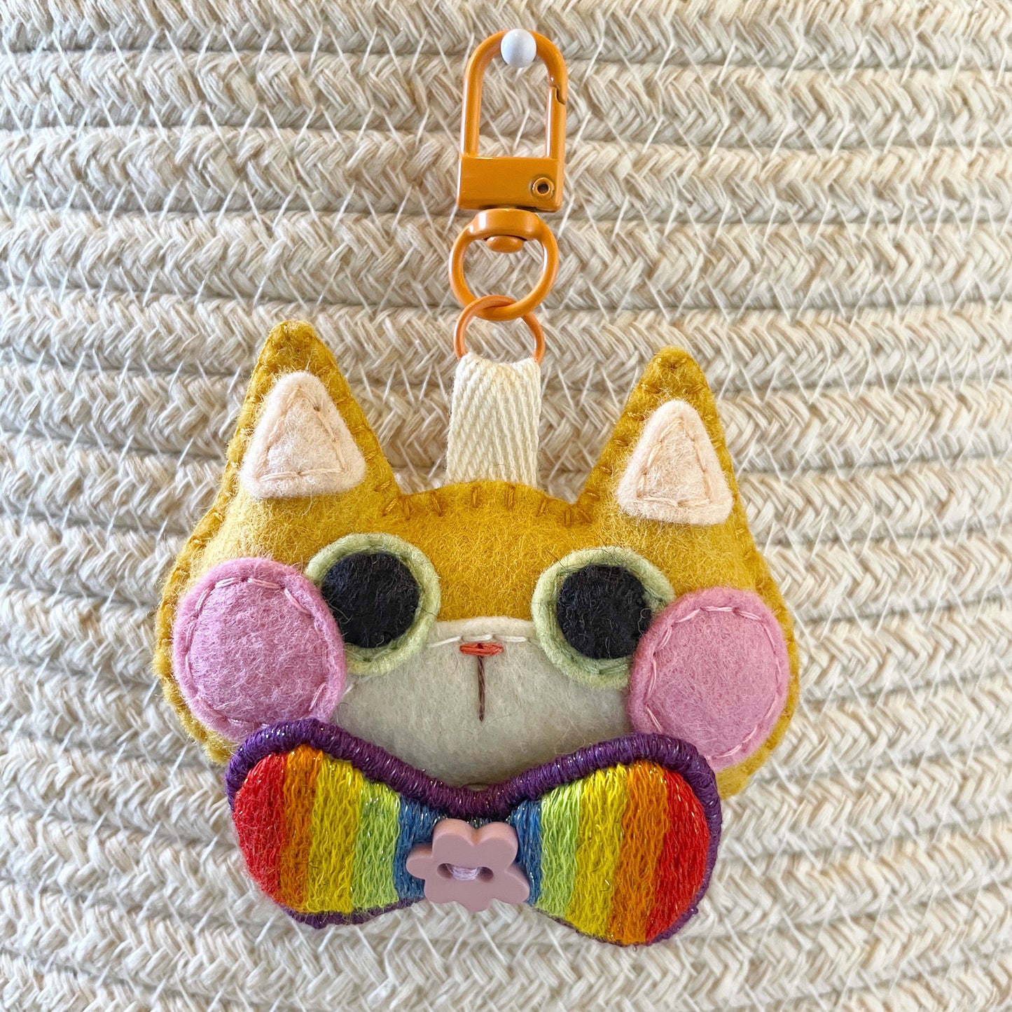 Pride Cat Felt Plush Keychain - Rainbow Flag