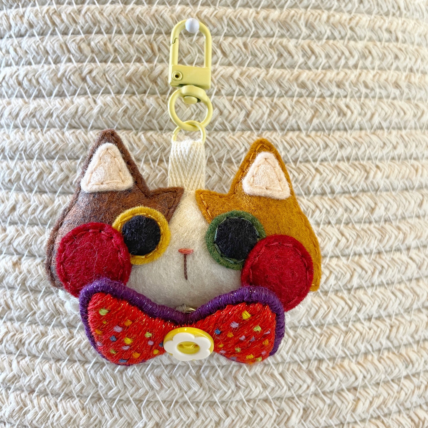 Pride Cat Felt Plush Keychain - Rainbow Flag