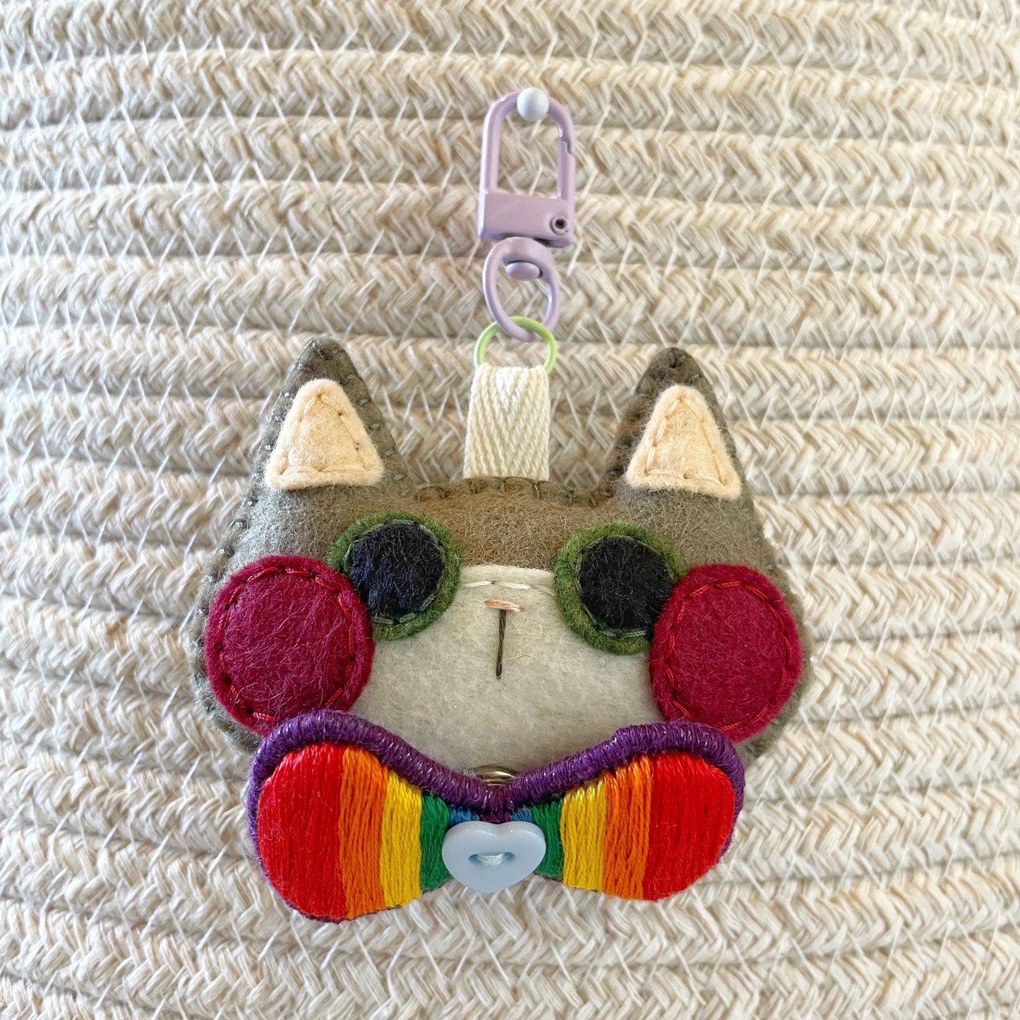 Pride Cat Felt Plush Keychain - Rainbow Flag