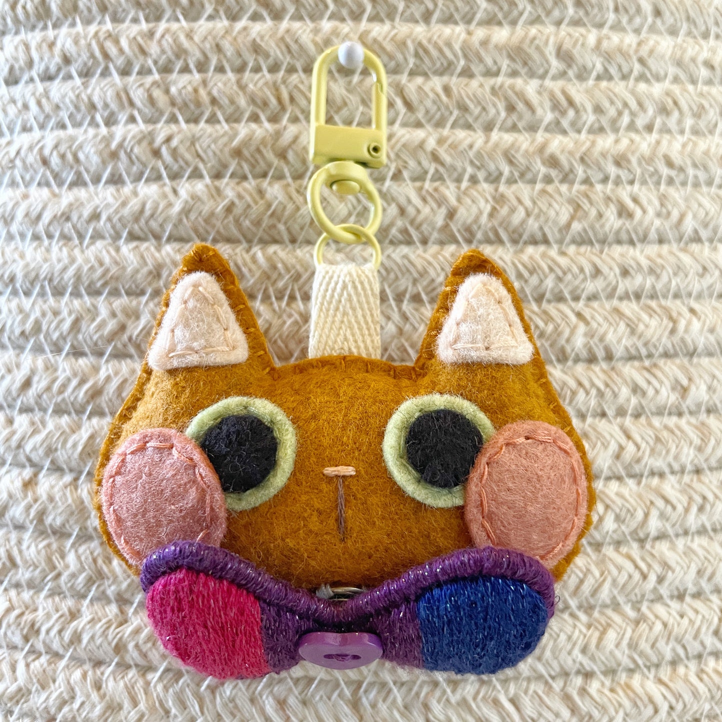 Pride Cat Felt Plush Keychain - Bi Flag