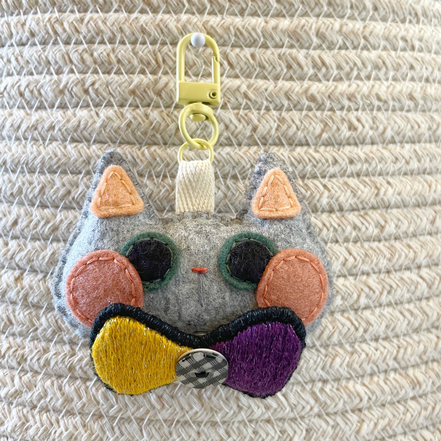 Pride Cat Felt Plush Keychain - Nonbinary Flag