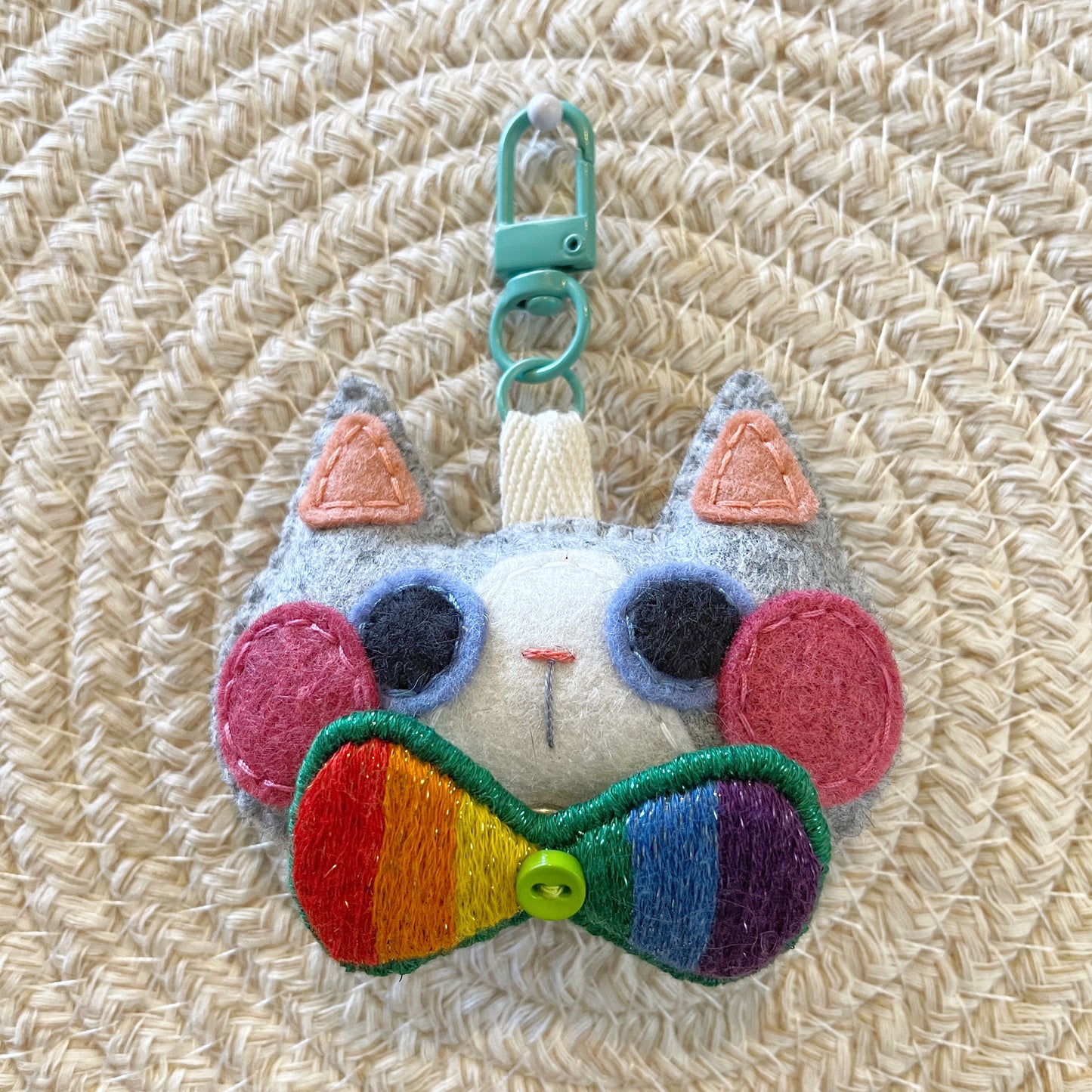 Pride Cat Felt Plush Keychain - Rainbow Flag