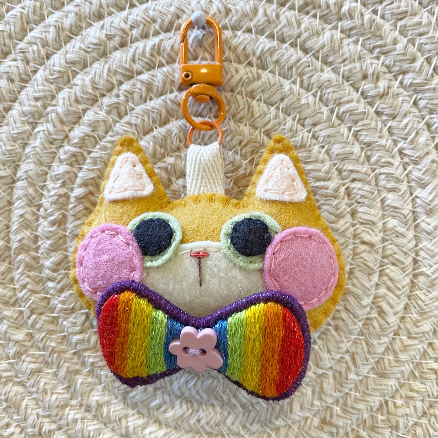 Pride Cat Felt Plush Keychain - Rainbow Flag