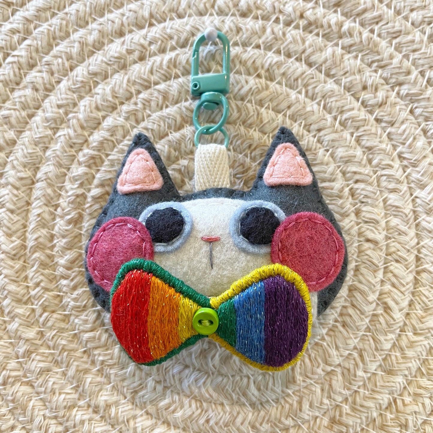 Pride Cat Felt Plush Keychain - Rainbow Flag