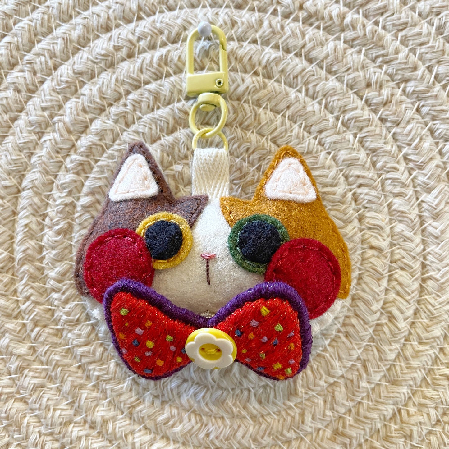 Pride Cat Felt Plush Keychain - Rainbow Flag