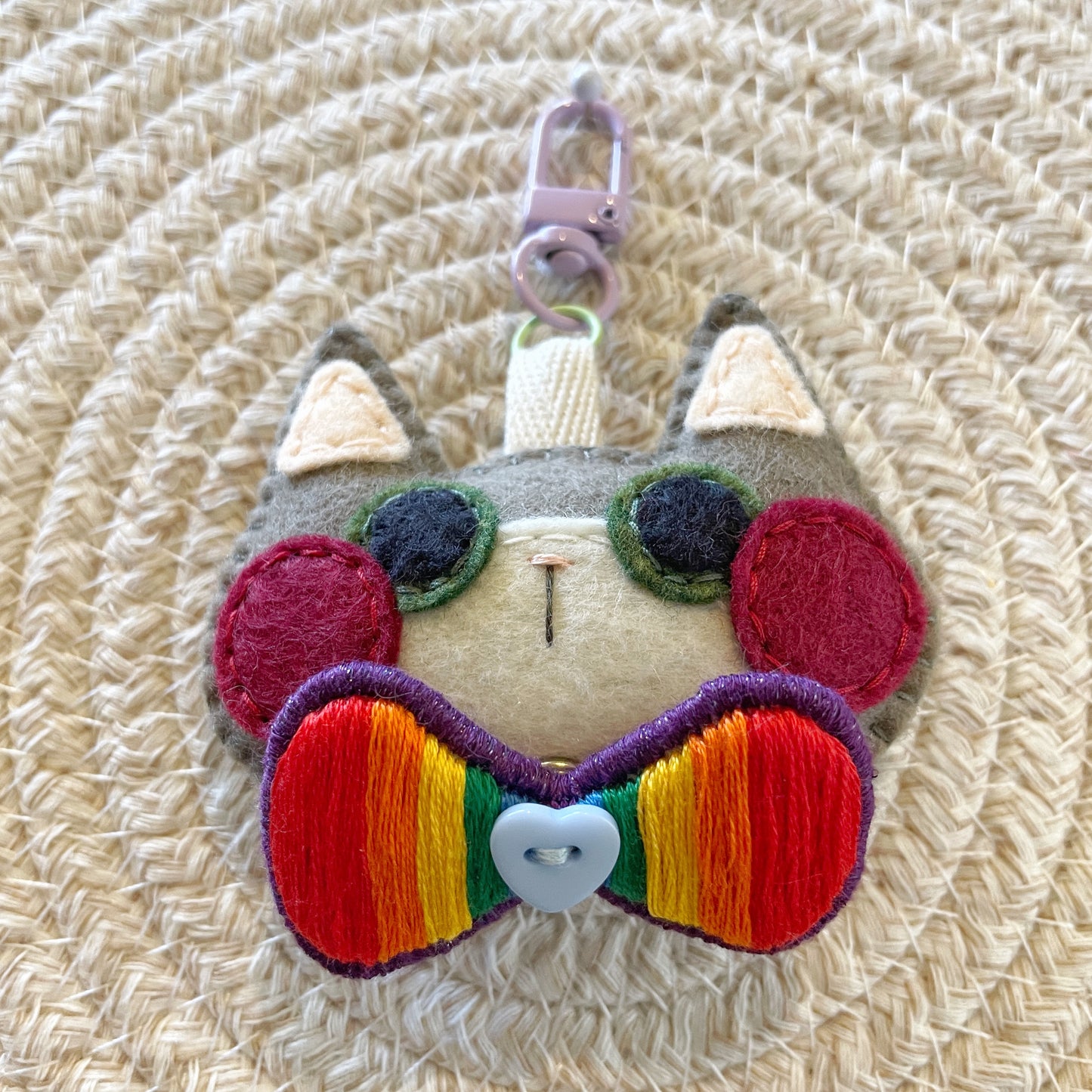 Pride Cat Felt Plush Keychain - Rainbow Flag