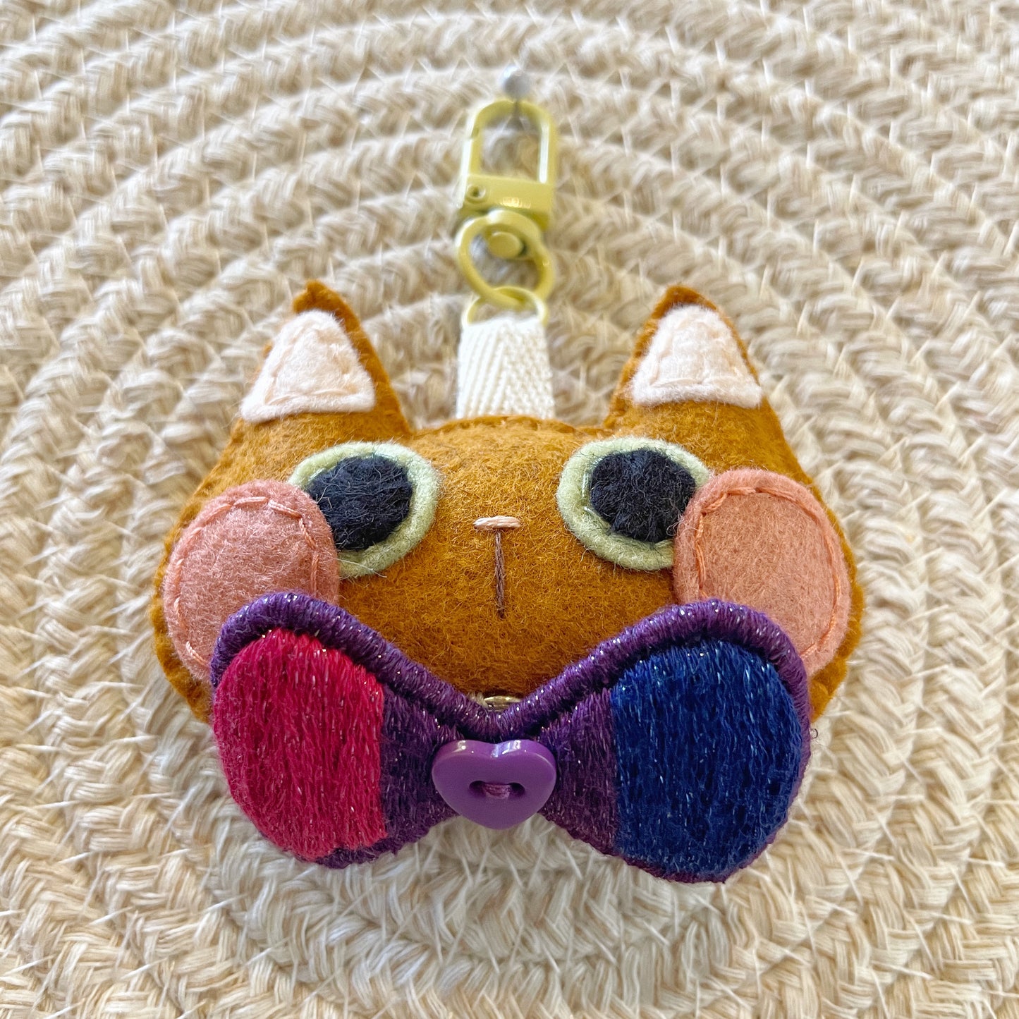 Pride Cat Felt Plush Keychain - Bi Flag