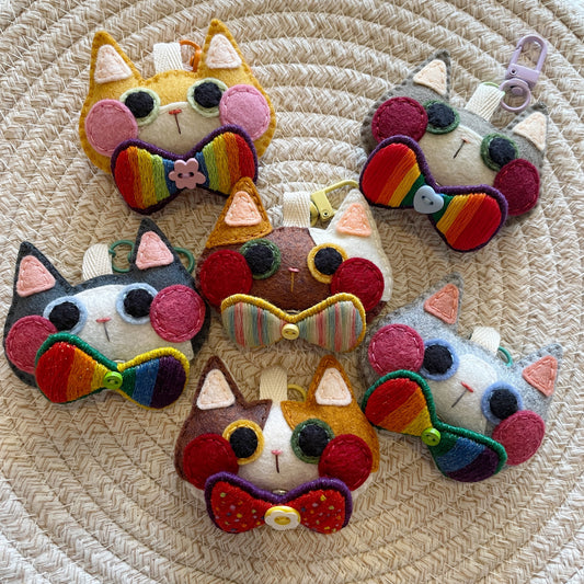 Pride Cat Felt Plush Keychain - Rainbow Flag