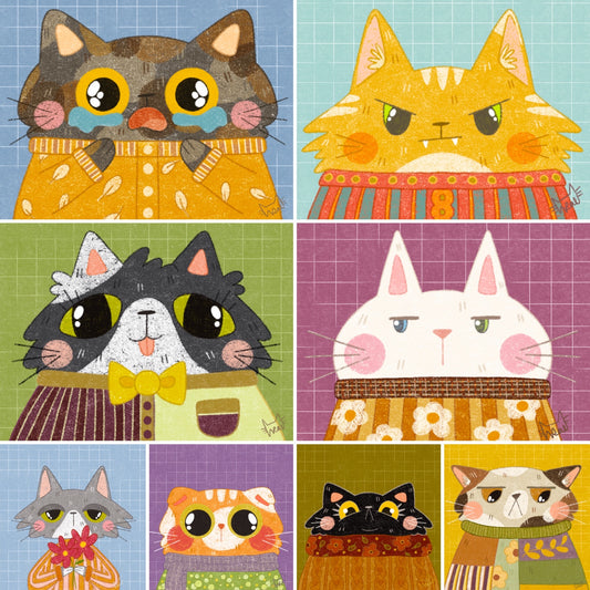 Sweater Cats Soft Touch Matte Postcard Prints