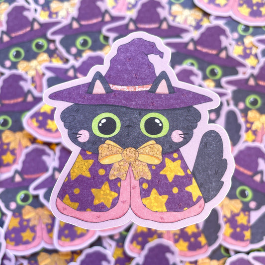 Witch Void Cat Matte Glitter Die-cut Sticker