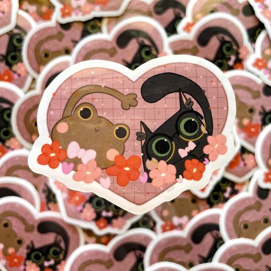 Toad and Cat Heart Glossy Die-cut Sticker