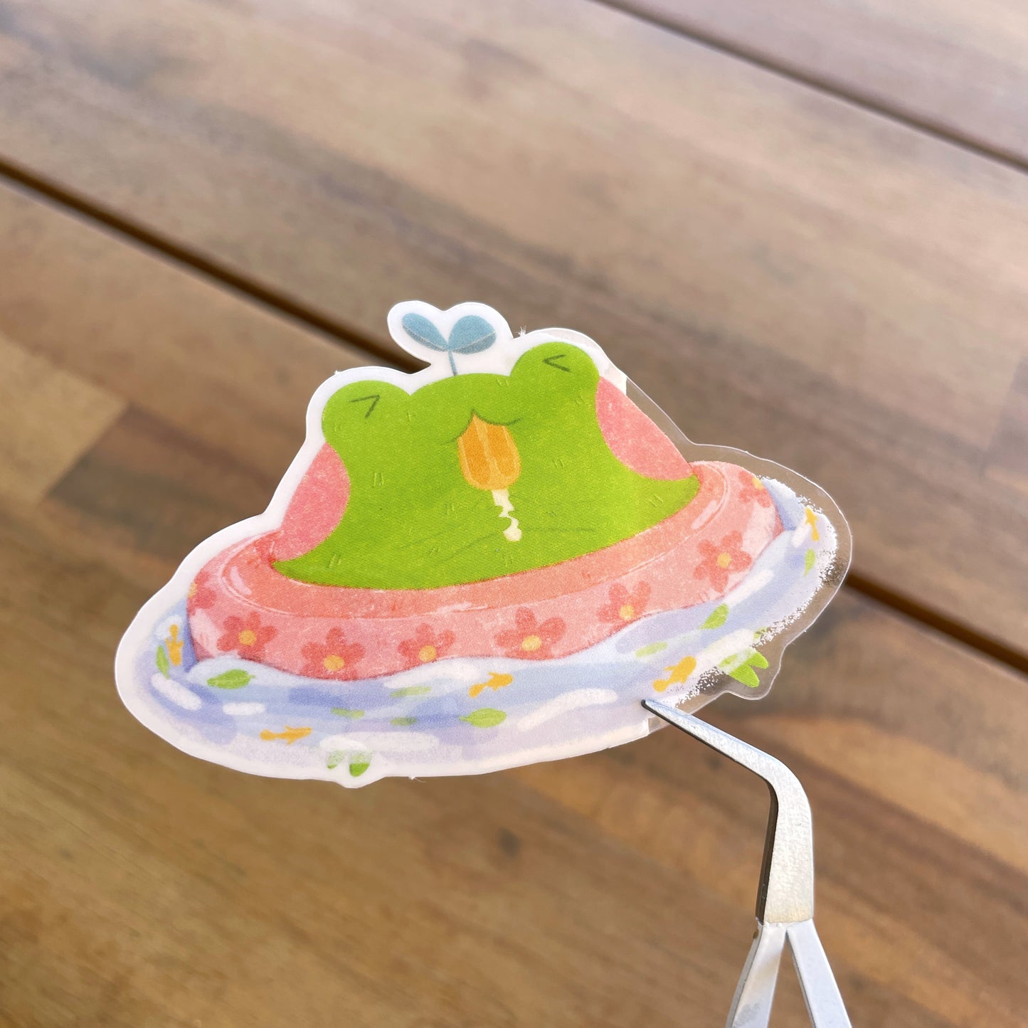 Swimming Frog with Popsicle in Pool Clear Die-cut Sticker