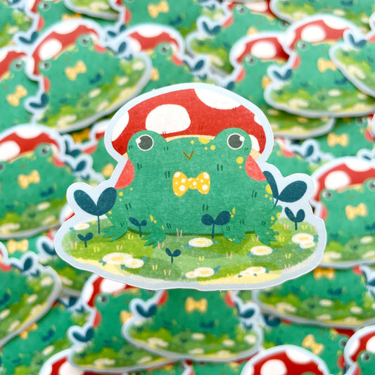 Frog with Mushroom Hat Satin Matte Die-cut Sticker