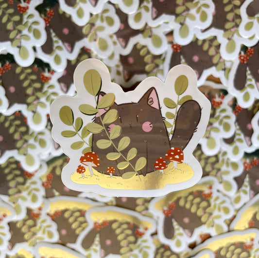 Mushroom Cat Glossy Mirror Die-cut Sticker