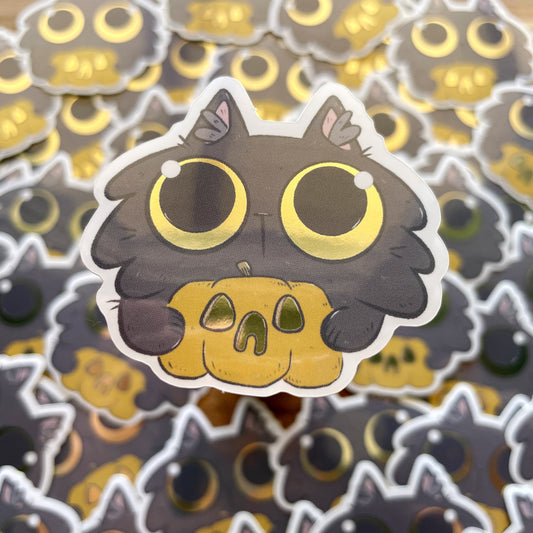 Jack-o'-Lantern Cat Glossy Mirror Die-cut Sticker