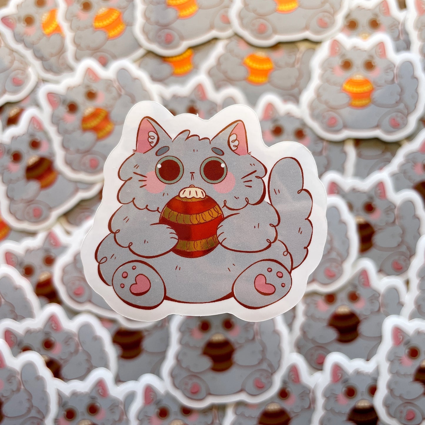 Cat with Ornament Glossy Mirror Die-cut Sticker