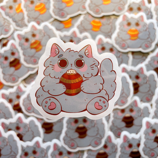 Cat with Ornament Glossy Mirror Die-cut Sticker