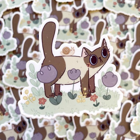 Cat in Garden Matte Vinyl Die-cut Sticker