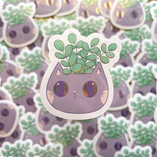 Cat Planter Glossy Mirror Die-cut Sticker