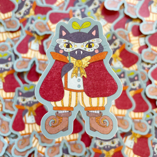 Masquerade Cat Glitter Matte Die-cut Sticker